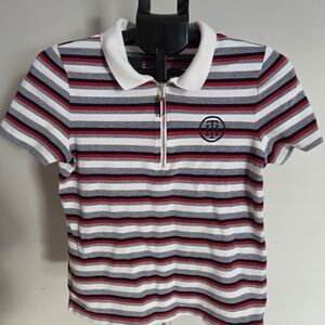 Tommy Hilfiger Zip Polo with Red, White, and Blue Stripes